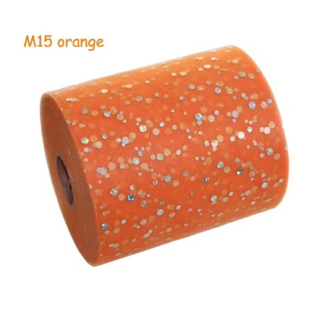 Sequin Dot Tulle - 6" x 100 FT - ORANGE